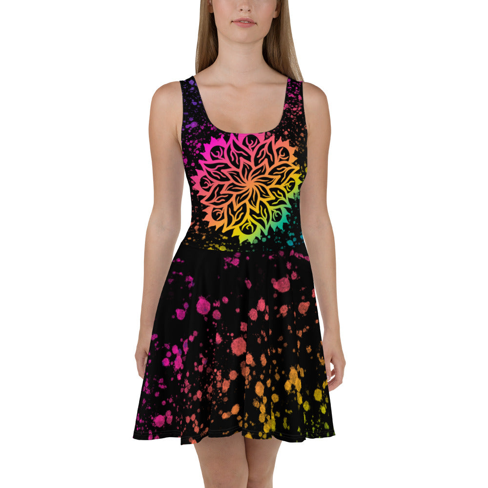 Mandala Neon Splatter Skater Dress