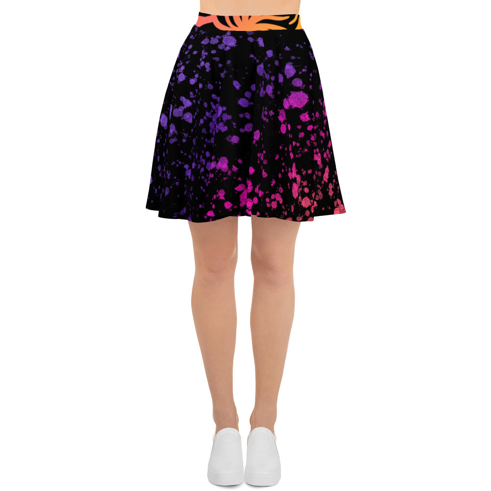 Mandala Neon Splatter Rainbow Skater Skirt